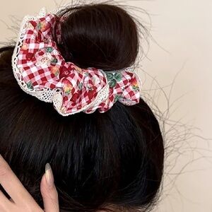 Red White Checkered Hair Scrunchie